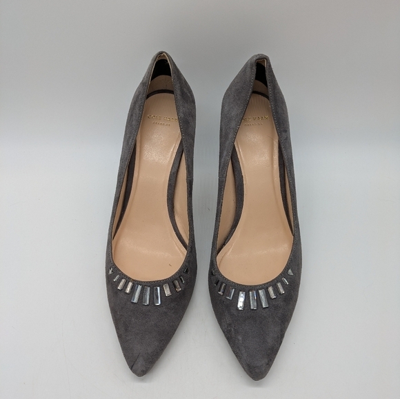 Cole Haan grey leather rhinestone accent point toe heel 8.5 - Picture 3 of 12